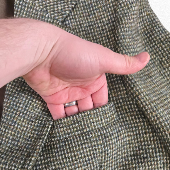 1950s Vintage Green Harris Tweed Blazer Jacket USA Made Scottish Wool Size 46R - Picture 4 of 14